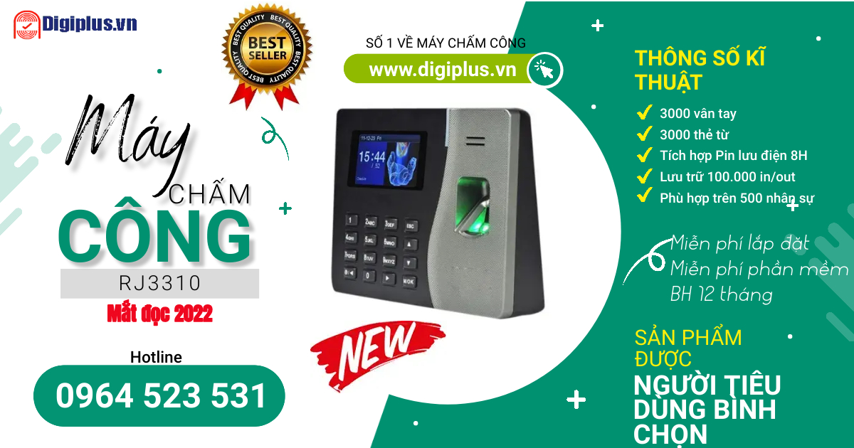 M&aacute;y chấm c&ocirc;ng v&acirc;n tay v&agrave; thẻ từ Ronald Jack RJ3310 - Digiplus