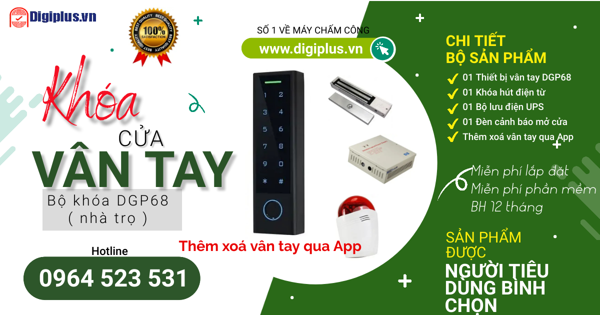 Bộ khoá cửa vân tay nhà trọ, chung cư qua App điện thoại DGP68 - DIGIPLUS