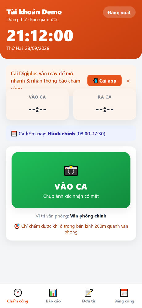 App chấm c&ocirc;ng tr&ecirc;n điện thoại Digiplus chấm bằng ảnh v&agrave; GPS